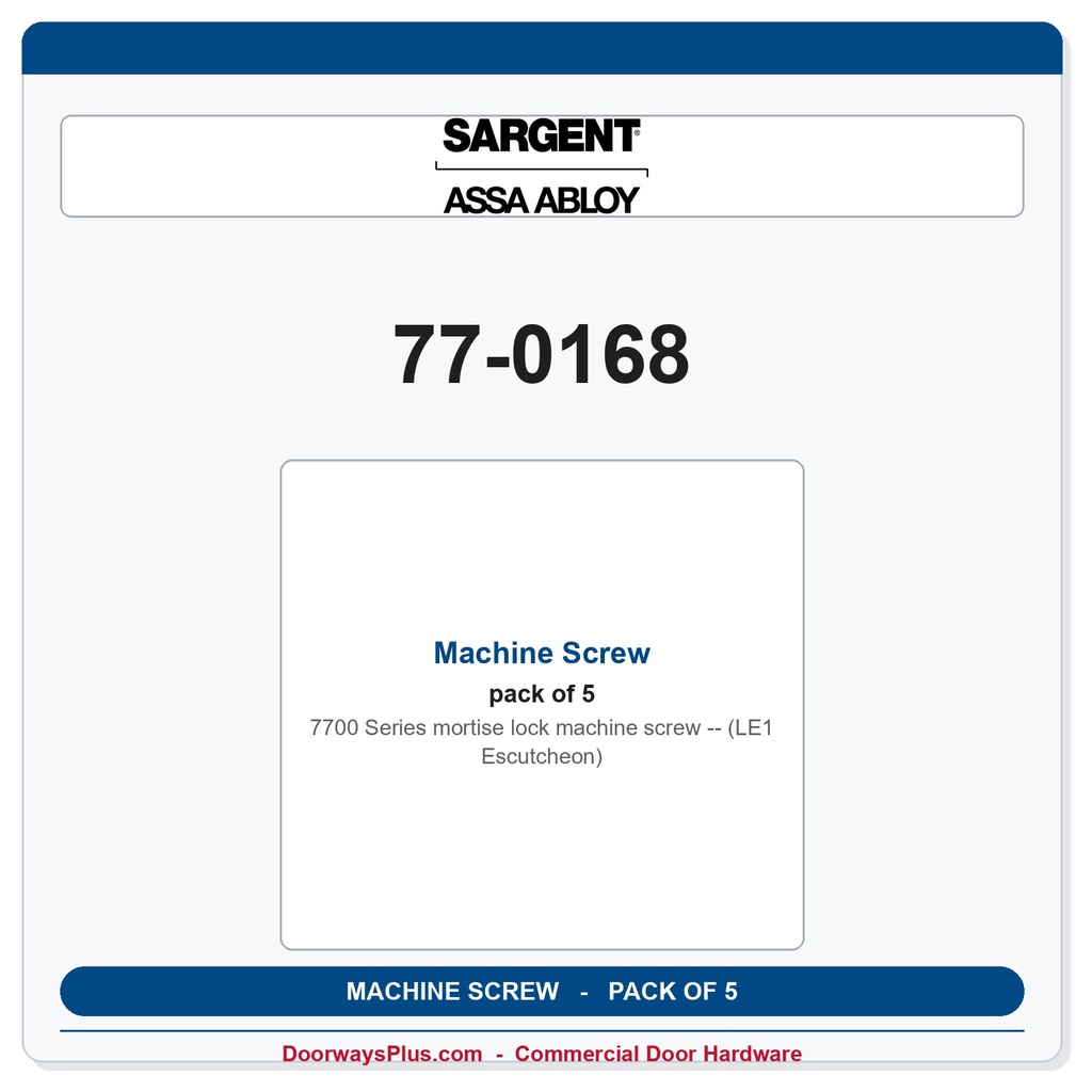 Sargent 77-0168 Machine Screw (LE1 Escutcheon) - Pack of 5
