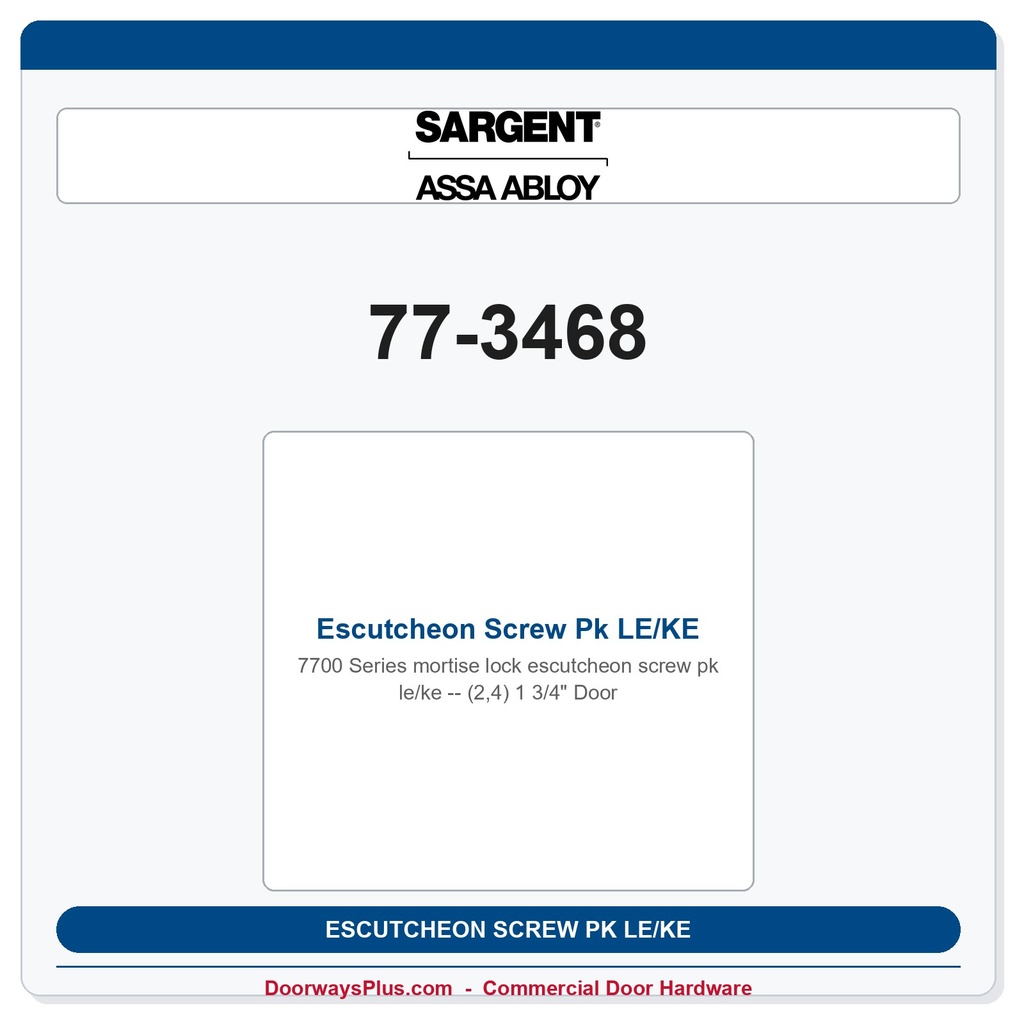 Sargent 77-3468 Escutcheon Screw Pk LE/KE (2,4) 1 3/4" Door