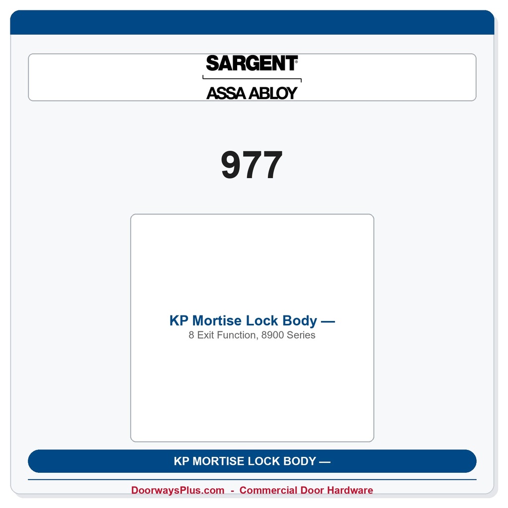 Sargent 977 KP Mortise Lock Body — 8977 Exit Function, 8900 Series