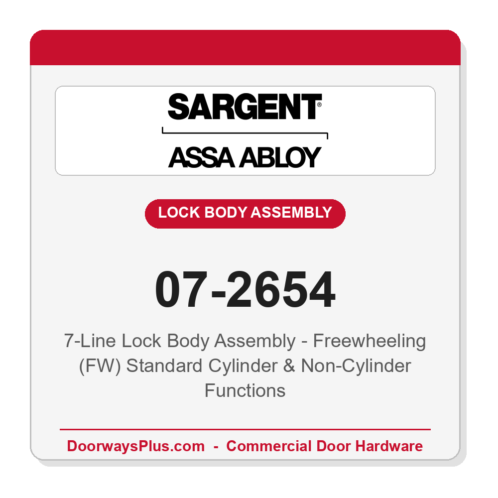 Sargent 07-2654 7-Line Freewheeling (FW) Lock Body Assembly – Standard & Non-Cylinder Functions