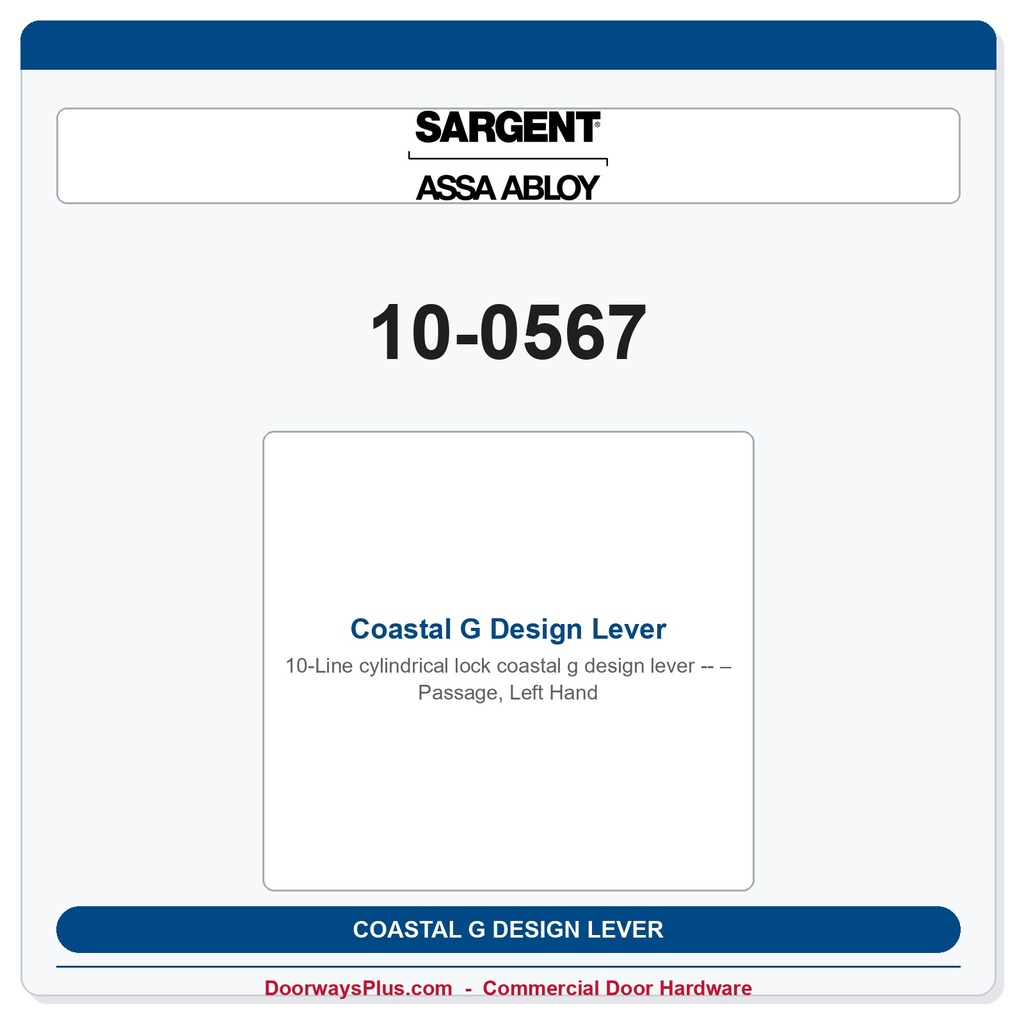 Sargent 10-0567 Coastal G Design Lever – Passage, Left Hand | 7-Line Cylindrical
