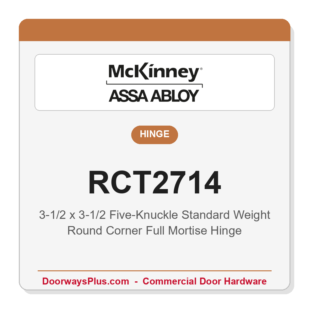 McKinney RCT2714 3-1/2x3-1/2 Five-Knuckle Standard Weight Ball Bearing Full Mortise Butt Hinge | Round Corner