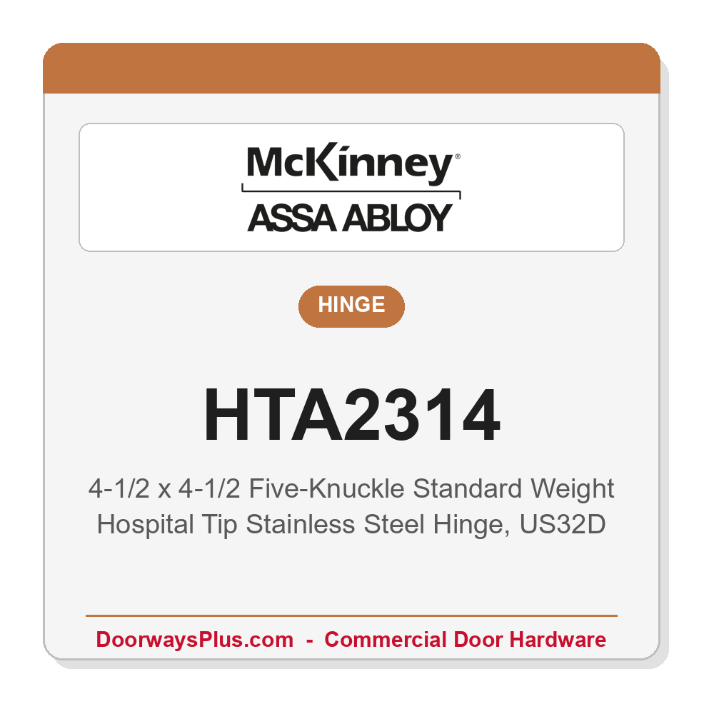 McKinney HTA2314 4-1/2x4-1/2 Five-Knuckle Hospital Tip Full Mortise Stainless Steel Ball Bearing Hinge