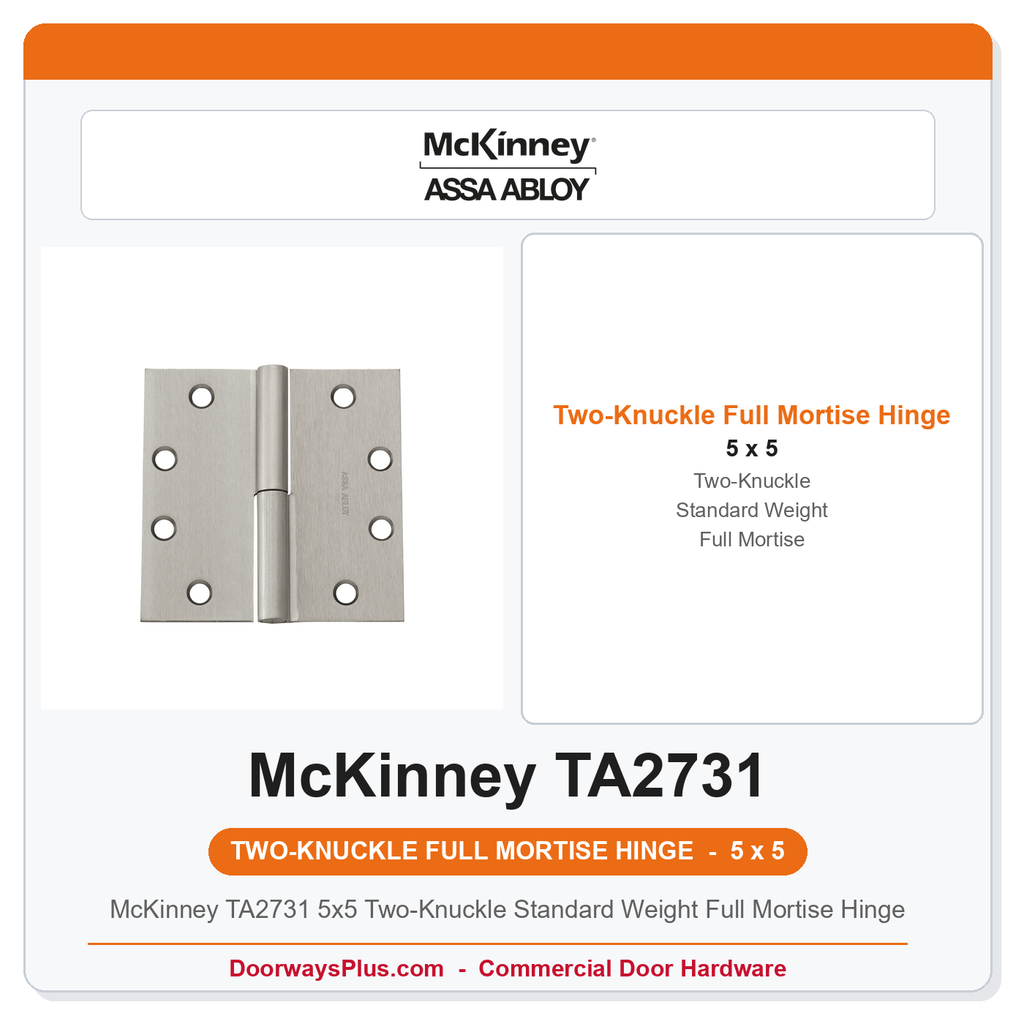 McKinney TA2731 5x5 Two-Knuckle Standard Weight Full Mortise Hinge
