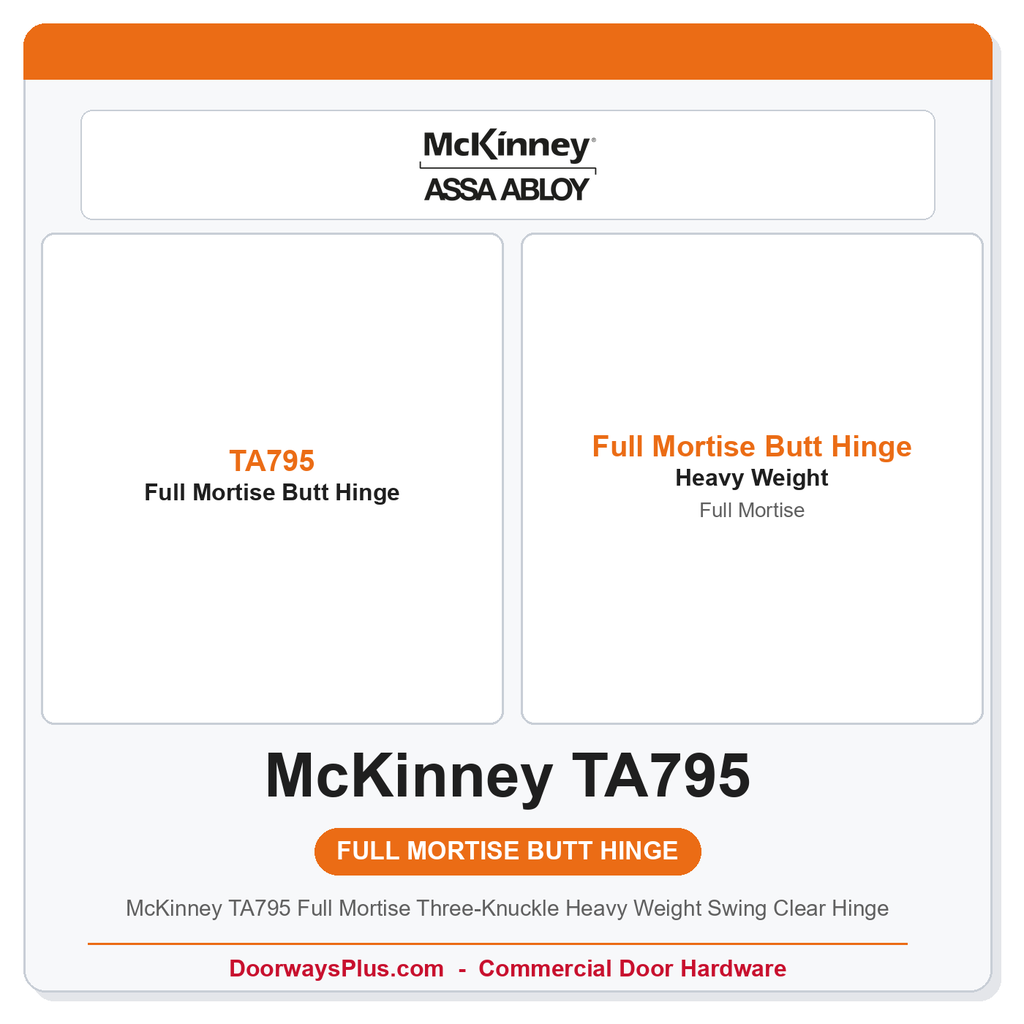McKinney TA795 Full Mortise Three-Knuckle Heavy Weight Swing Clear Hinge | ANSI A8121 | Reversible