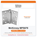 McKinney MPS679 4-1/2x4-1/2 MacPro Adjustable Spring Hinge Set | Self-Closing 3-Hinge Kit