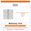 McKinney 1414 3-1/2x3-1/2 Five-Knuckle Plain Bearing Full Mortise Butt Hinge