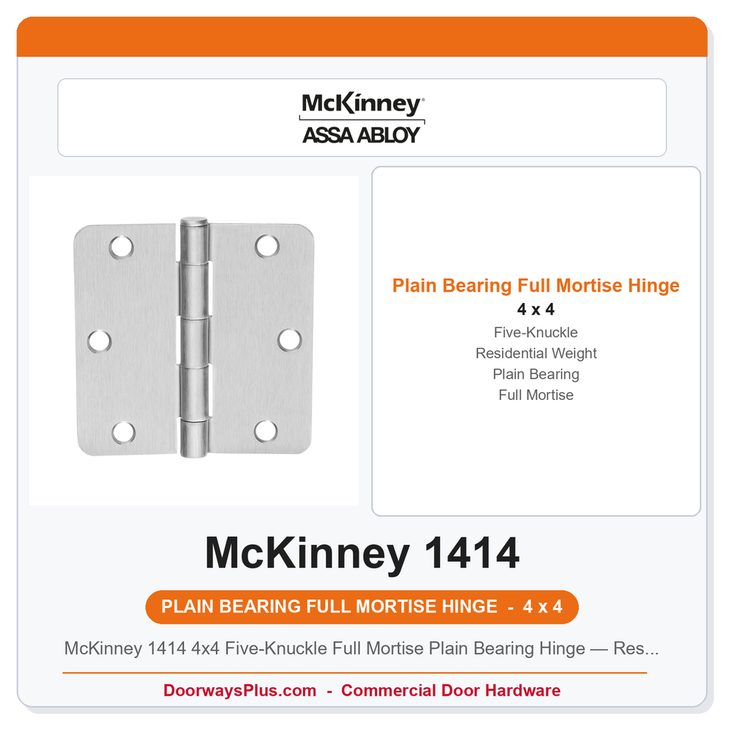 McKinney 1414 4x4 Five-Knuckle Full Mortise Plain Bearing Hinge — Residential Weight