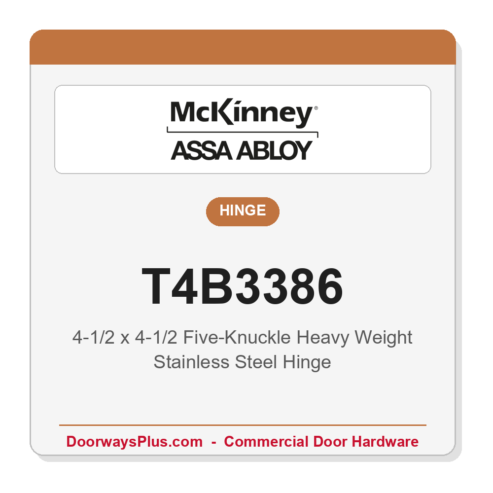 McKinney T4B3386 4-1/2x4-1/2 Heavy Weight Five-Knuckle Full Mortise Stainless Steel Concealed Ball Bearing Hinge