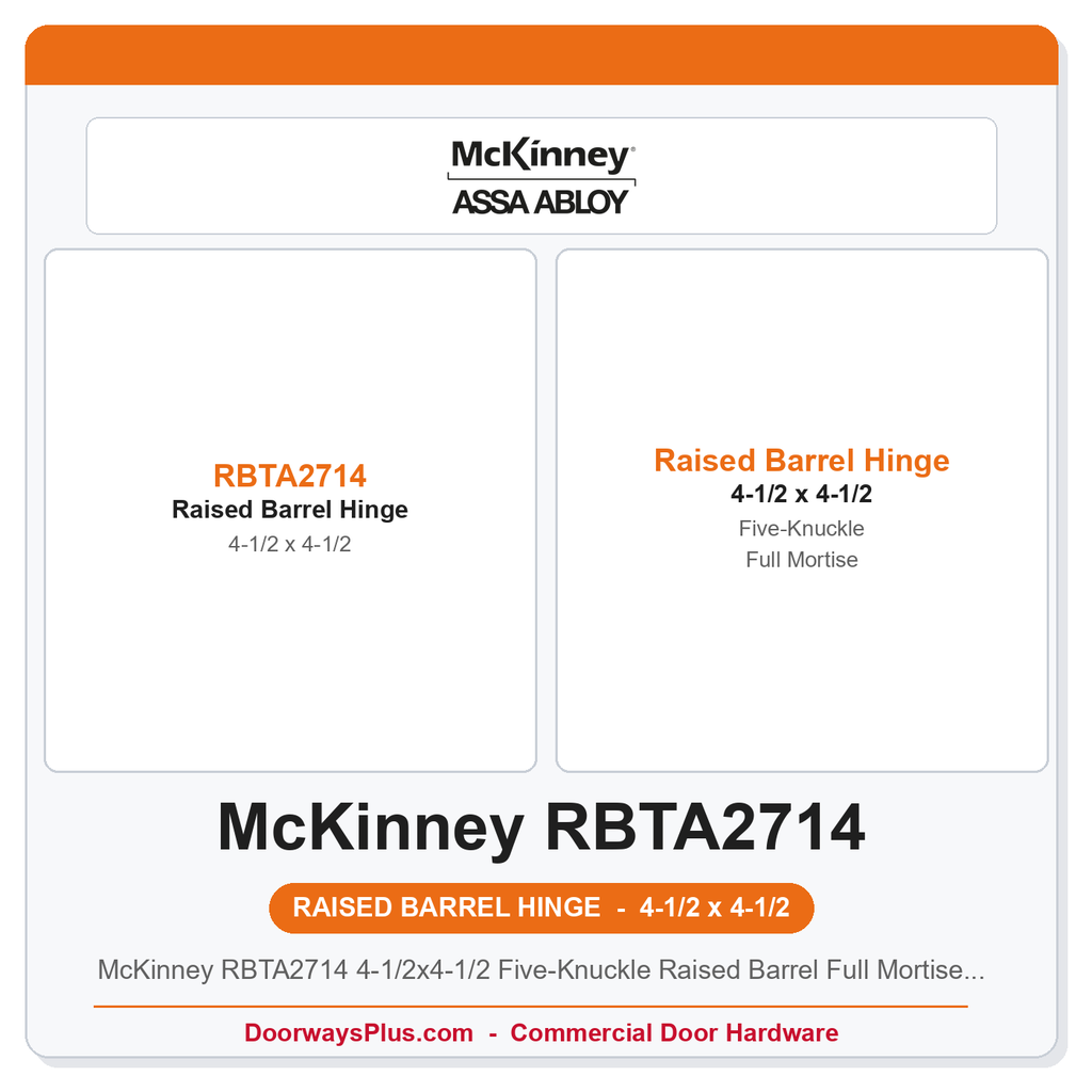 McKinney RBTA2714 4-1/2x4-1/2 Five-Knuckle Raised Barrel Full Mortise Hinge