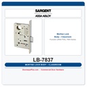 Sargent LB-7837 Mortise Lock Body – Classroom Function (ANSI F05), 7800 Series