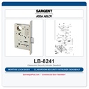Sargent LB-8241 Mortise Lock Body – 8200 Series Classroom Security Intruder Deadbolt (Case Only)