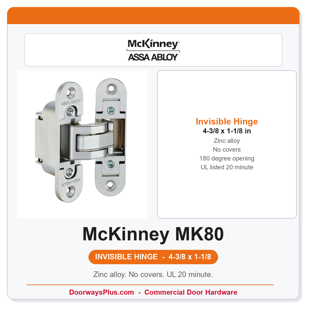 McKinney MK80 4-3/8 x 1-1/8 Steel Concealed Invisible Full Mortise Hinge