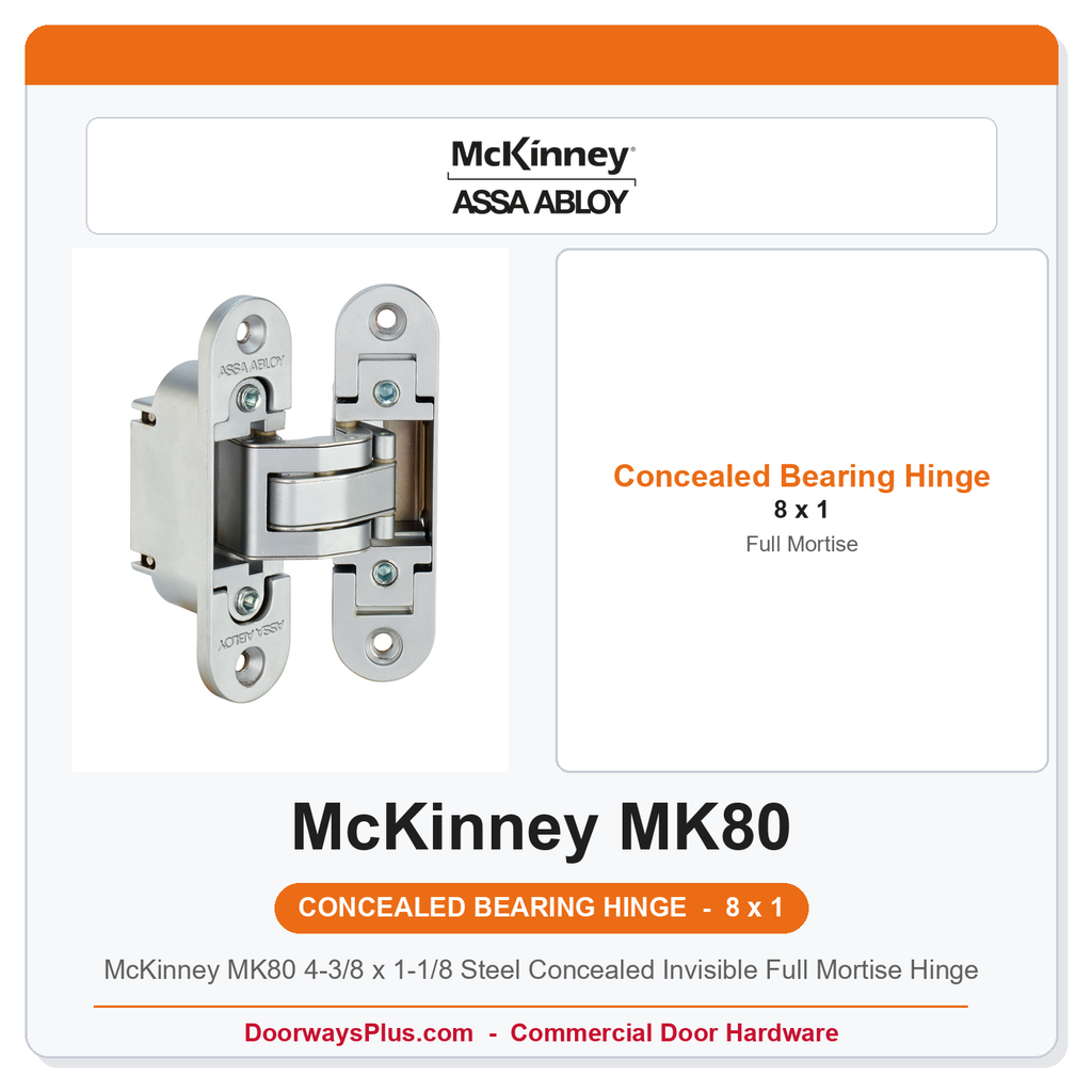 McKinney MK80 4-3/8 x 1-1/8 Steel Concealed Invisible Full Mortise Hinge