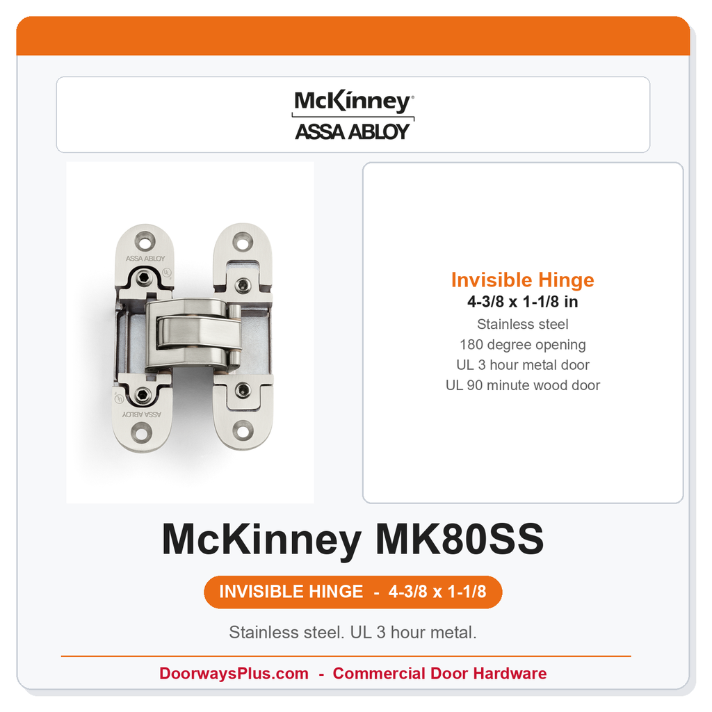 McKinney MK80SS 4-3/8 x 1-1/8 Stainless Steel Concealed Hinge | Invisible Full Mortise