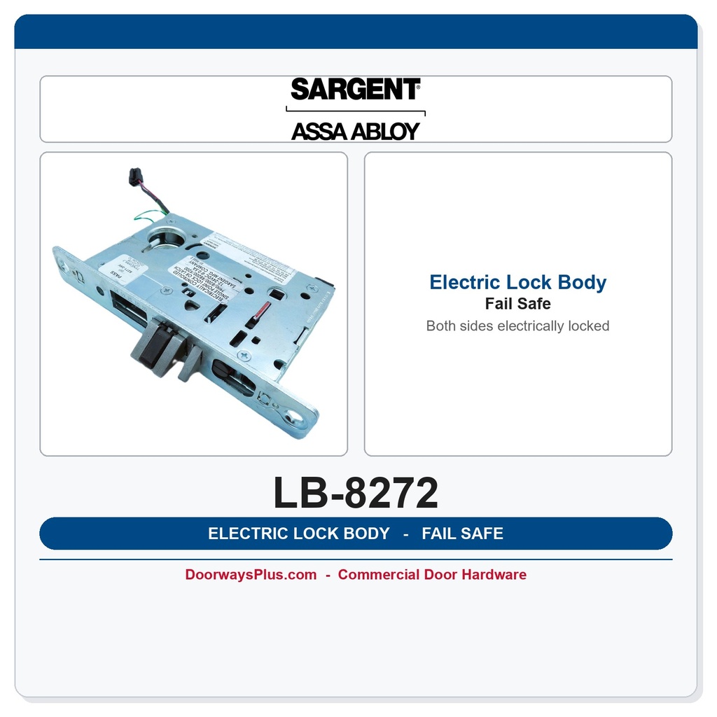 Sargent LB-8272 Fail-Safe Electric Mortise Lock Body – Both Sides Locked