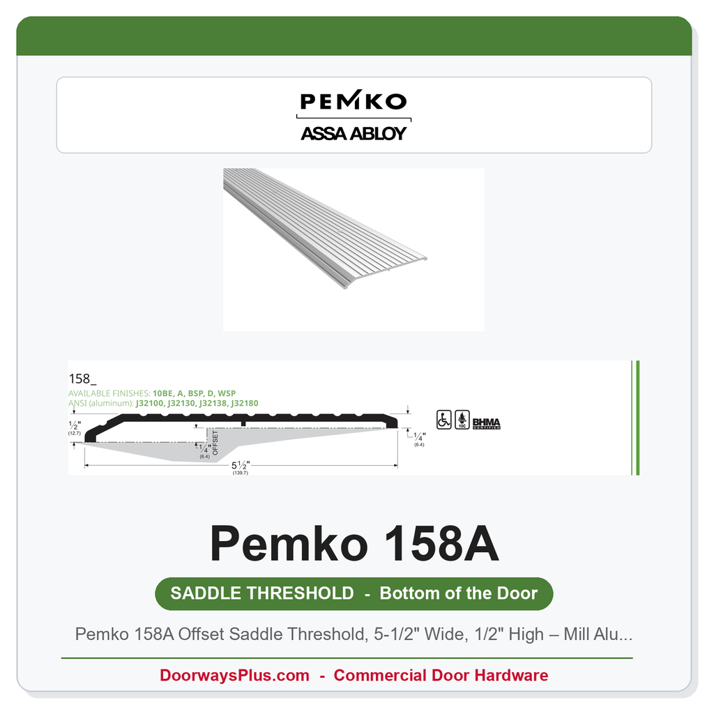 Pemko 158A Offset Saddle Threshold, 5-1/2" Wide, 1/2" High – Mill Aluminum