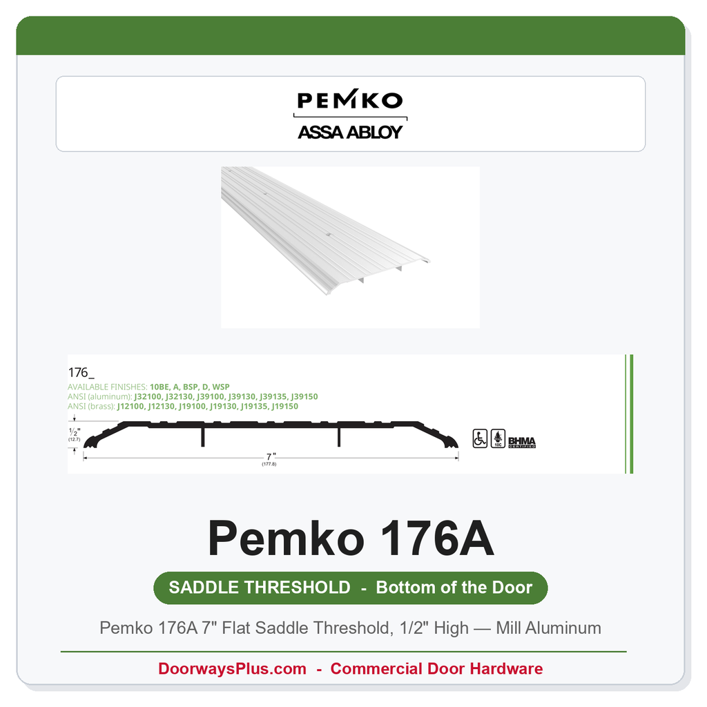 Pemko 176A 7" Flat Saddle Threshold, 1/2" High — Mill Aluminum