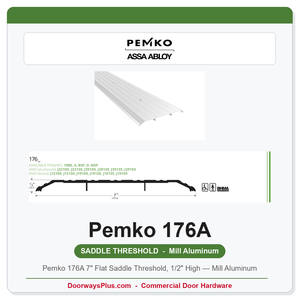 Pemko 176A 7" Flat Saddle Threshold, 1/2" High — Mill Aluminum