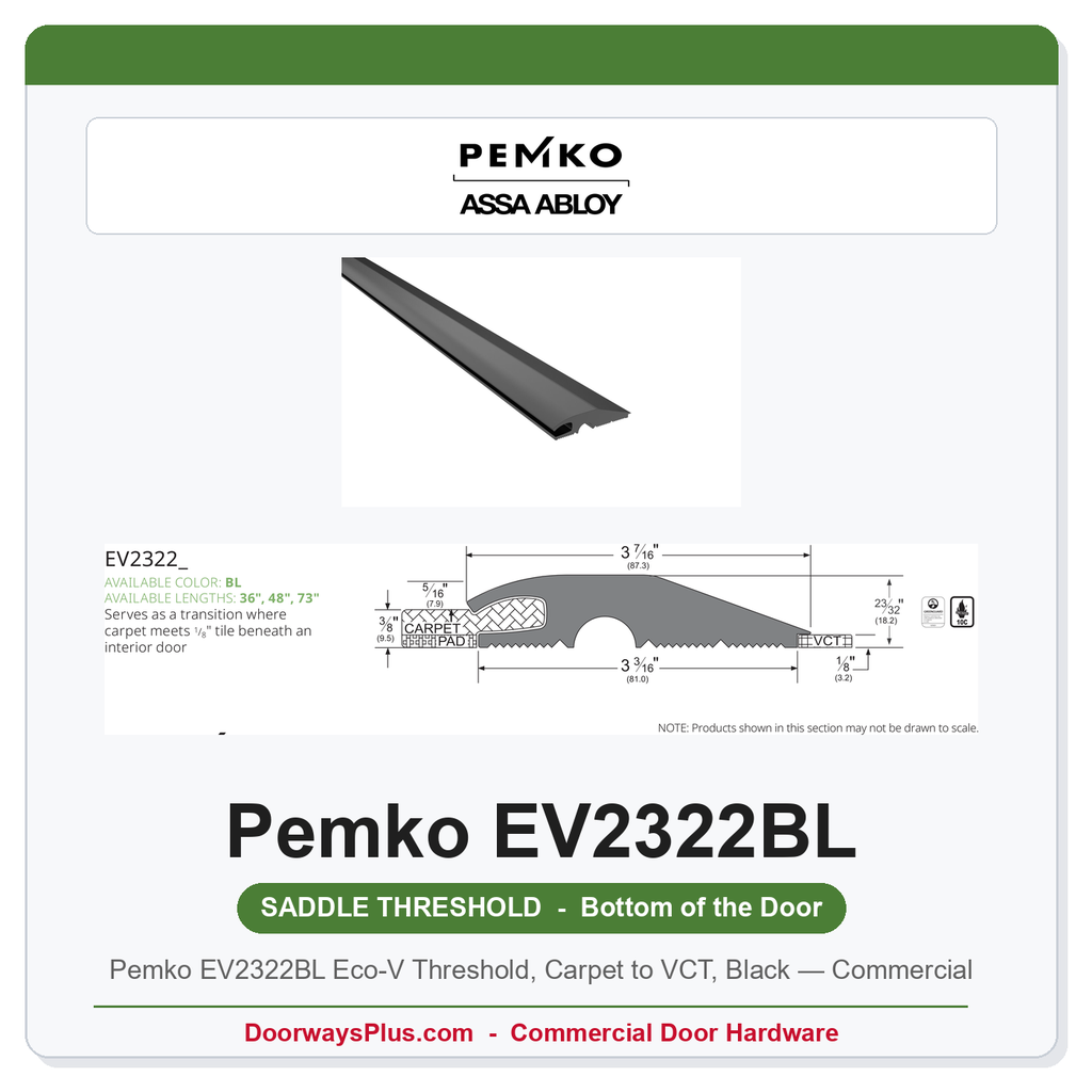 Pemko EV2322BL Eco-V Threshold, Carpet to VCT, Black — Commercial