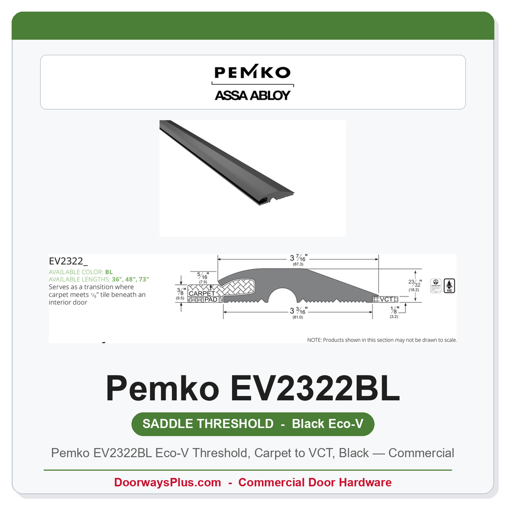 Pemko EV2322BL Eco-V Threshold, Carpet to VCT, Black — Commercial