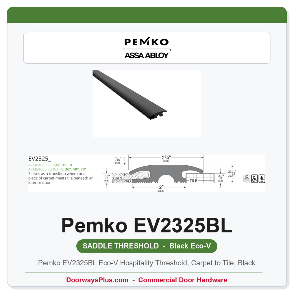Pemko EV2325BL Eco-V Hospitality Threshold, Carpet to Tile, Black