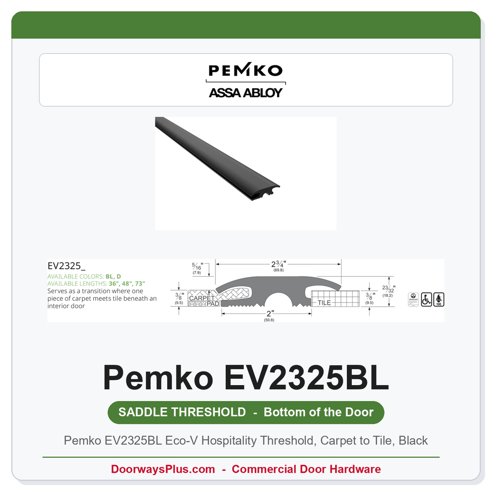 Pemko EV2325BL Eco-V Hospitality Threshold, Carpet to Tile, Black