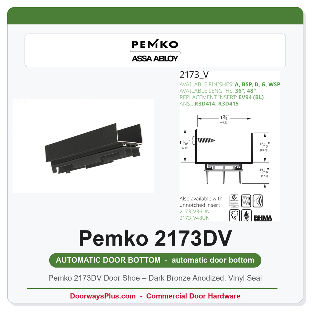 Pemko 2173DV Door Shoe – Dark Bronze Anodized, Vinyl Seal