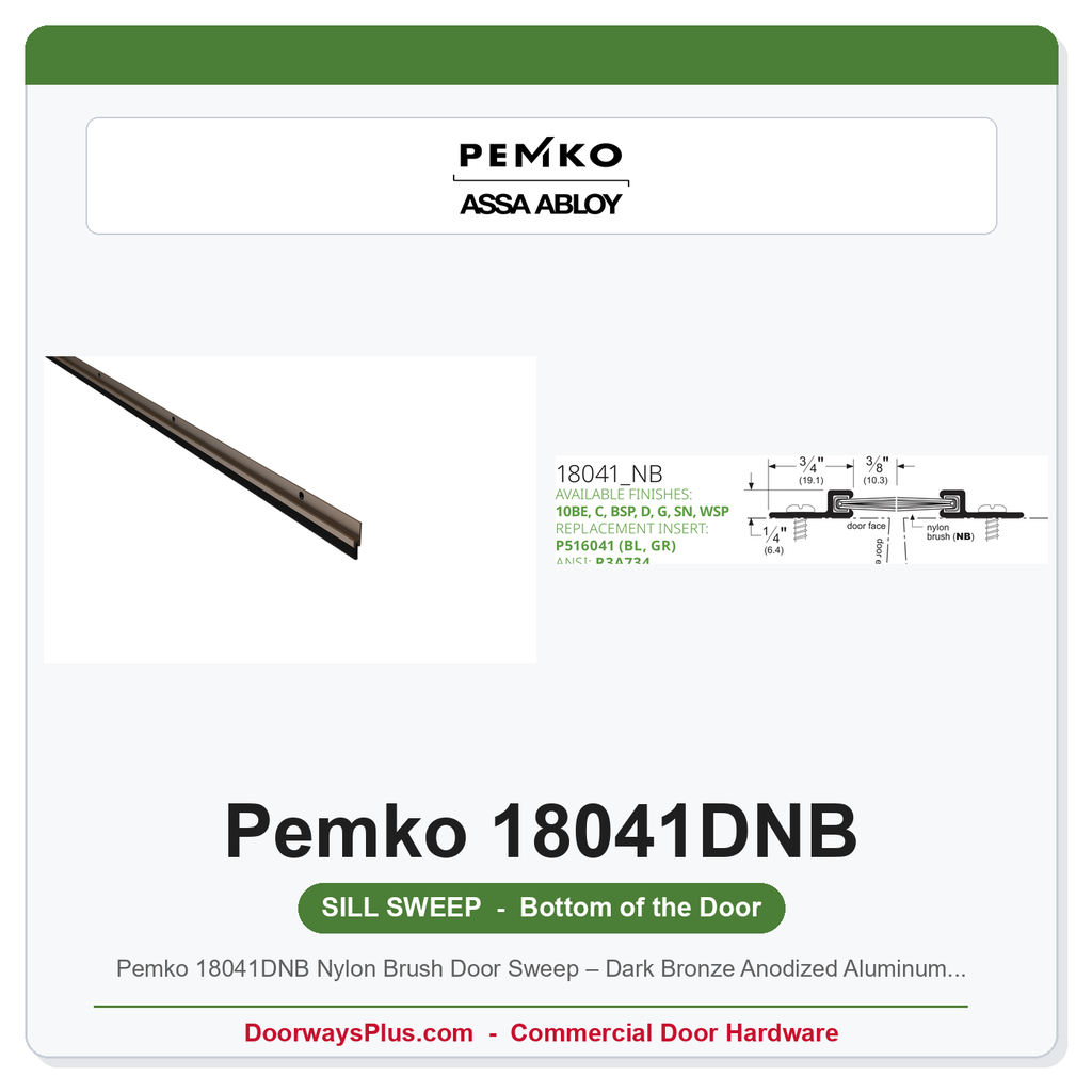 Pemko 18041DNB Nylon Brush Door Sweep – Dark Bronze Anodized Aluminum, Sold by the Foot