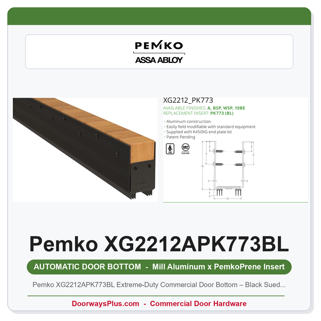Pemko XG2212APK773BL Extreme-Duty Commercial Door Bottom – Black Suede, PemkoPrene 773 Seal