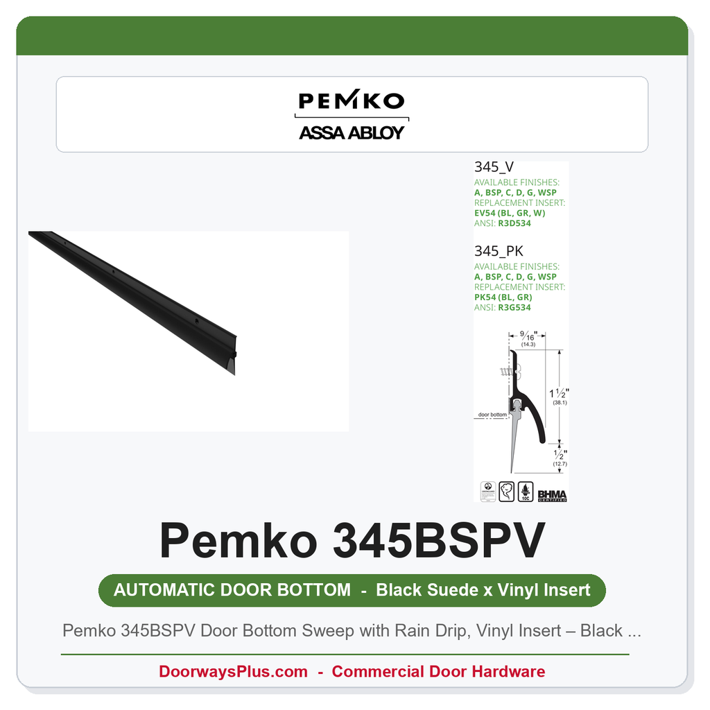 Pemko 345BSPV Door Bottom Sweep with Rain Drip, Vinyl Insert – Black Suede Powder