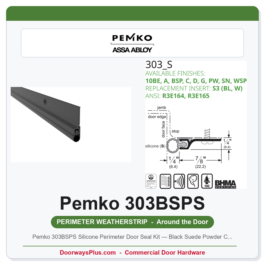 Pemko 303BSPS Silicone Perimeter Door Seal Kit — Black Suede Powder Coat, 3'0 x 7'0
