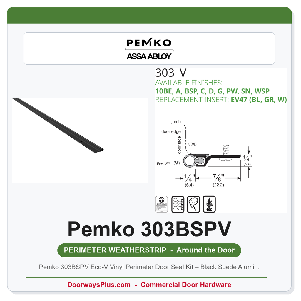 Pemko 303BSPV Eco-V Vinyl Perimeter Door Seal Kit – Black Suede Aluminum, 3'0 x 7'0