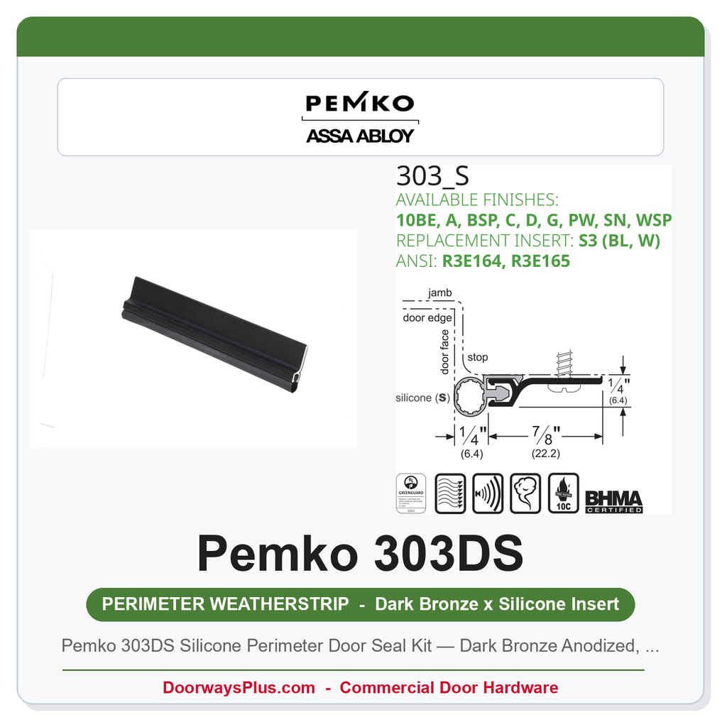Pemko 303DS Silicone Perimeter Door Seal Kit — Dark Bronze Anodized, 3'0 x 7'0