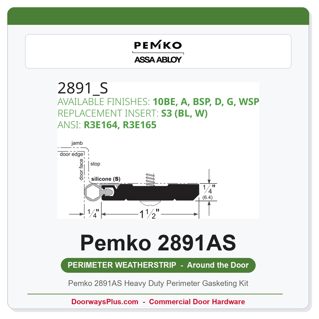 Pemko 2891AS Heavy Duty Perimeter Gasketing Kit | Mill Aluminum Silicone | 3'0 x 7'0