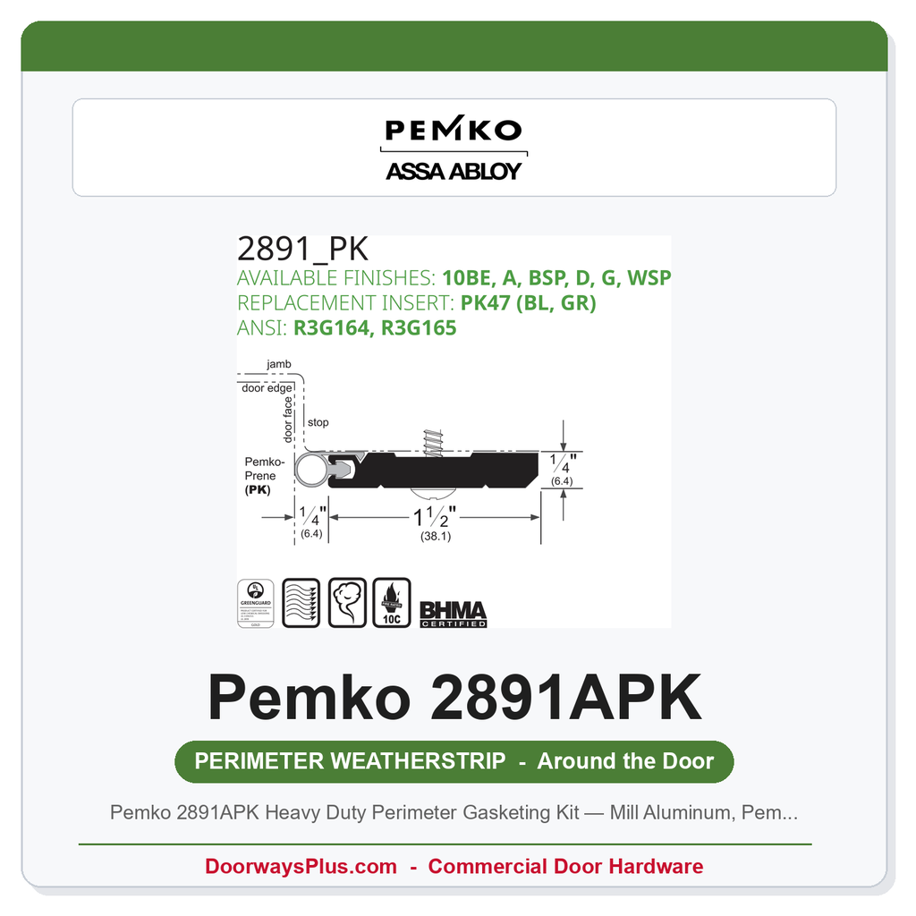 Pemko 2891APK Heavy Duty Perimeter Gasketing Kit — Mill Aluminum, PemkoPrene Insert, 3'0 x 7'0