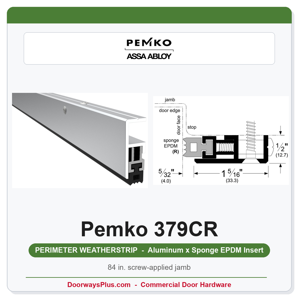 Pemko 379CR Adjustable Jamb Weatherstrip, Clear Anodized Aluminum, Sponge EPDM Seal, 84 In.