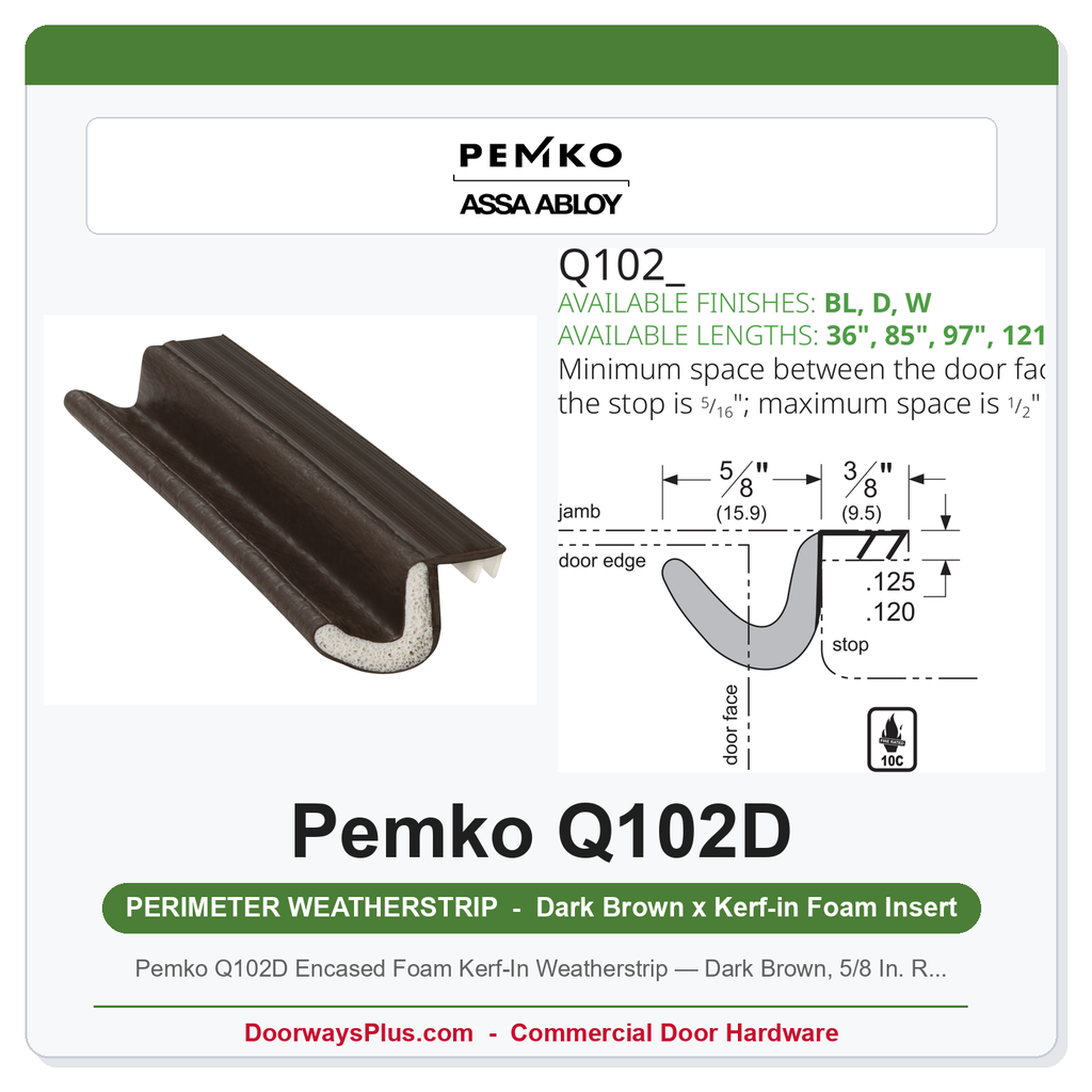 Pemko Q102D Encased Foam Kerf-In Weatherstrip — Dark Brown, 5/8 In. Reach, 97 In.