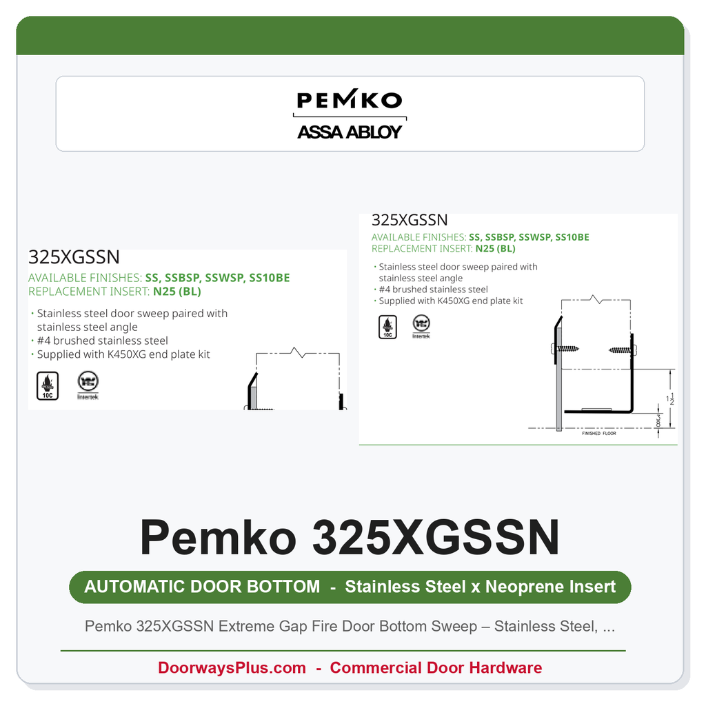 Pemko 325XGSSN Extreme Gap Fire Door Bottom Sweep – Stainless Steel, Neoprene Insert