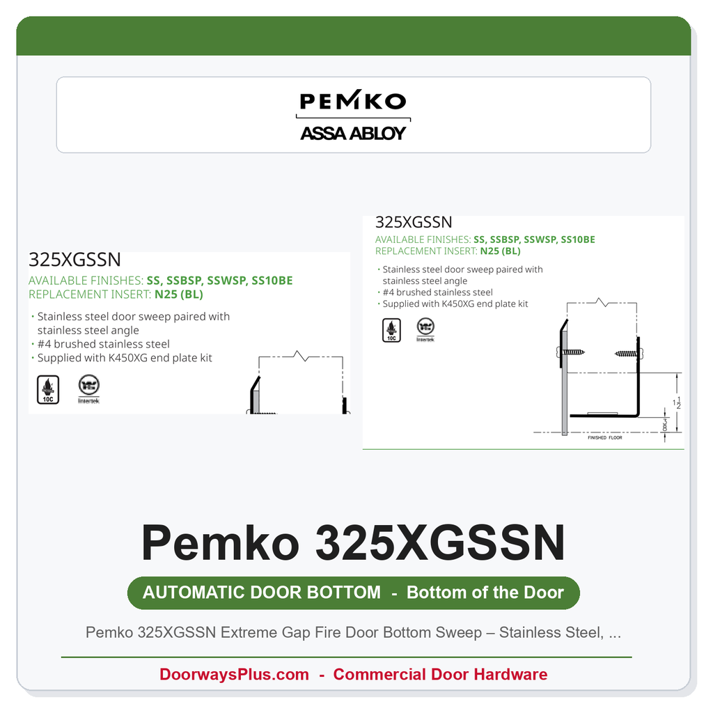 Pemko 325XGSSN Extreme Gap Fire Door Bottom Sweep – Stainless Steel, Neoprene Insert