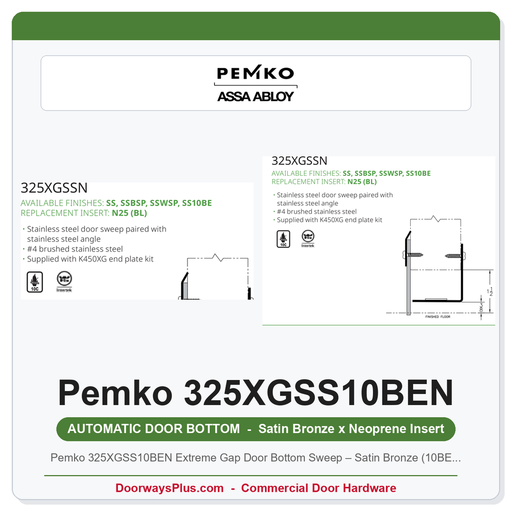 Pemko 325XGSS10BEN Extreme Gap Door Bottom Sweep – Satin Bronze (10BE), Neoprene