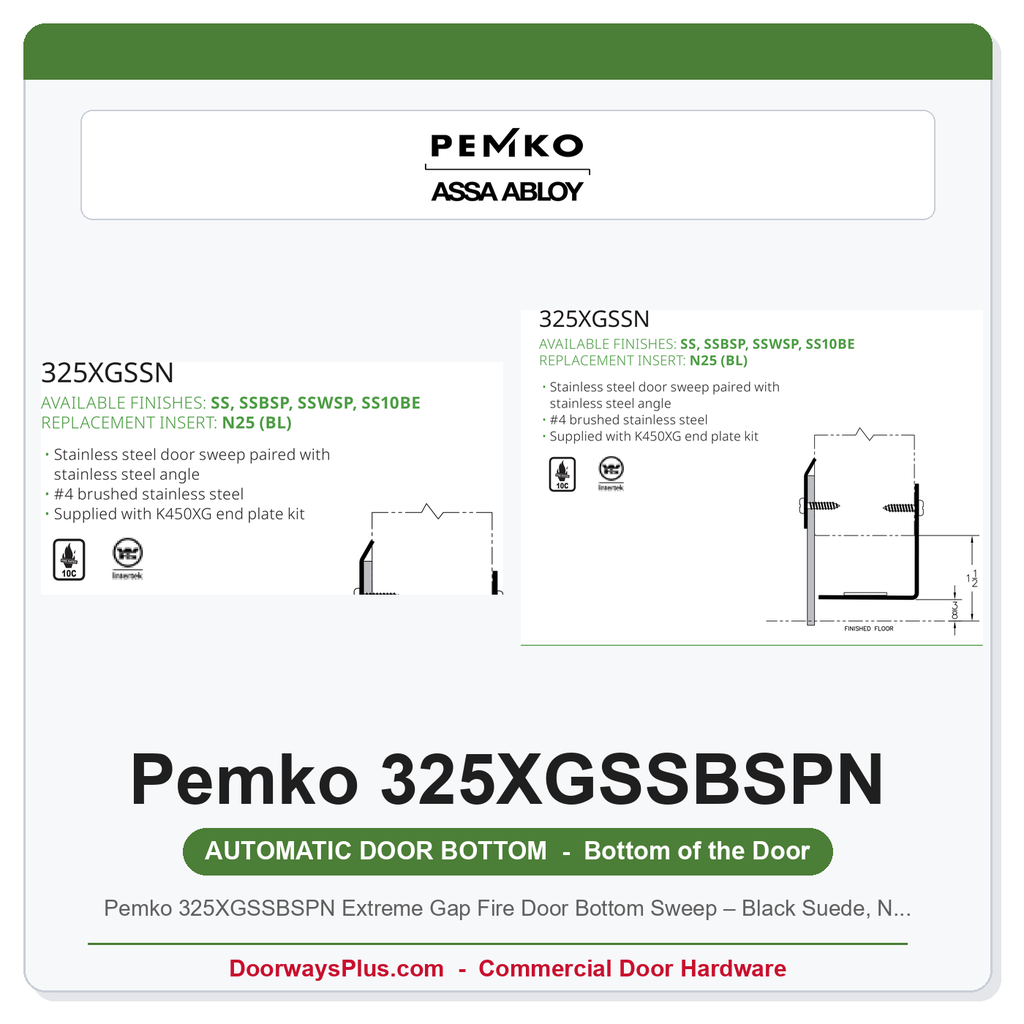 Pemko 325XGSSBSPN Extreme Gap Fire Door Bottom Sweep – Black Suede, Neoprene Insert
