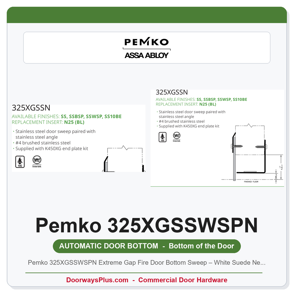 Pemko 325XGSSWSPN Extreme Gap Fire Door Bottom Sweep – White Suede Neoprene