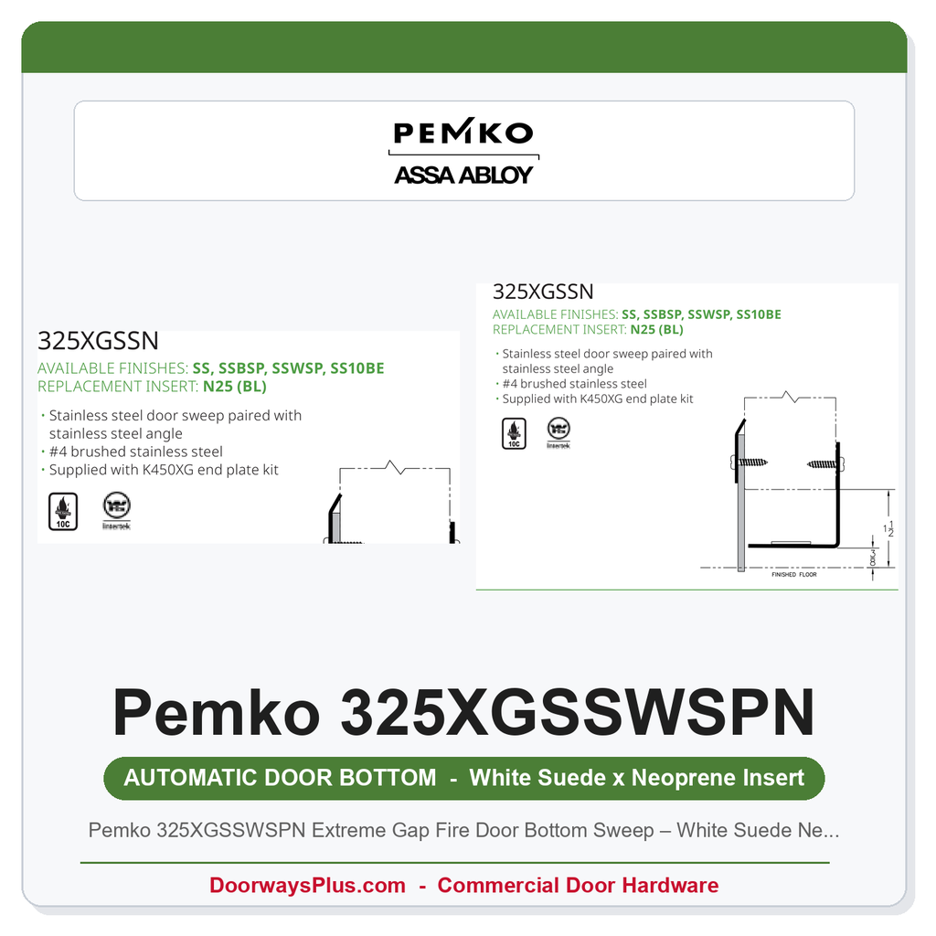 Pemko 325XGSSWSPN Extreme Gap Fire Door Bottom Sweep – White Suede Neoprene