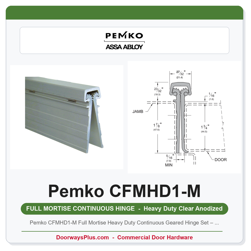 Pemko CFMHD1-M Full Mortise PemKonnect Continuous Geared Hinge Set (83"+12") Heavy Duty Clear Anodized