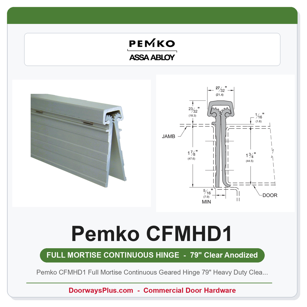 Pemko CFMHD1 Full Mortise Continuous Geared Hinge 79" Heavy Duty Clear Anodized