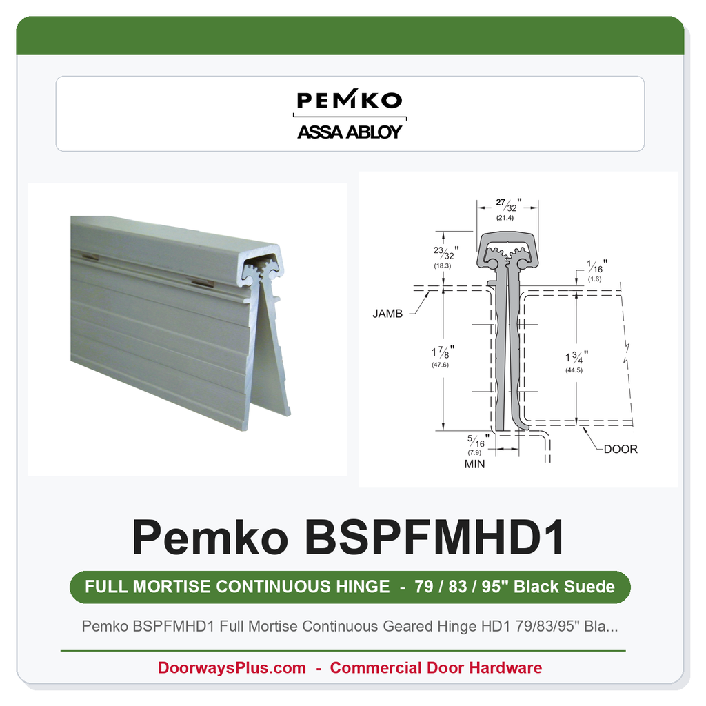 Pemko BSPFMHD1 Full Mortise Continuous Geared Hinge HD1 79/83/95" Black Suede