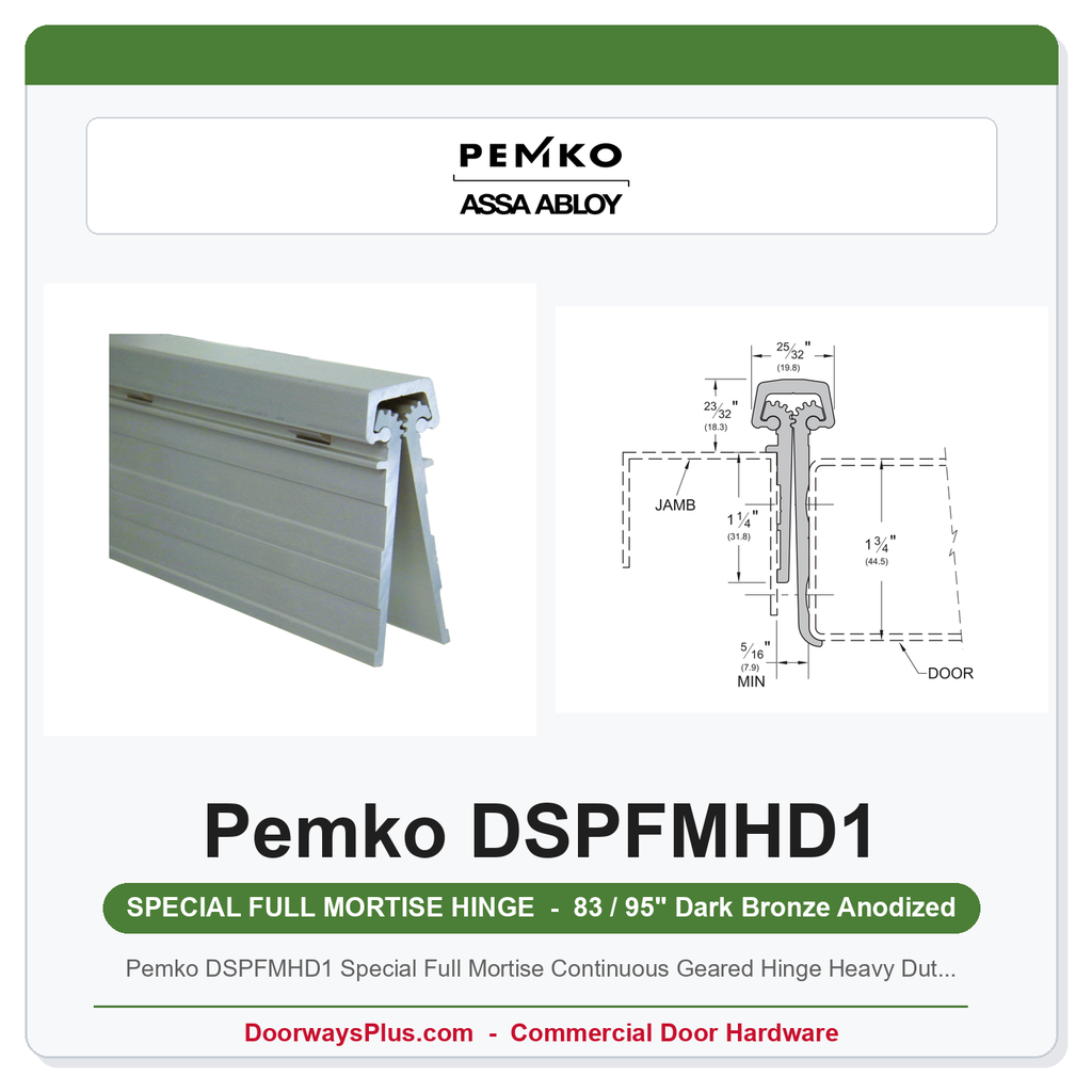 Pemko DSPFMHD1 Special Full Mortise Continuous Geared Hinge Heavy Duty Dark Bronze Anodized 83/95 in.