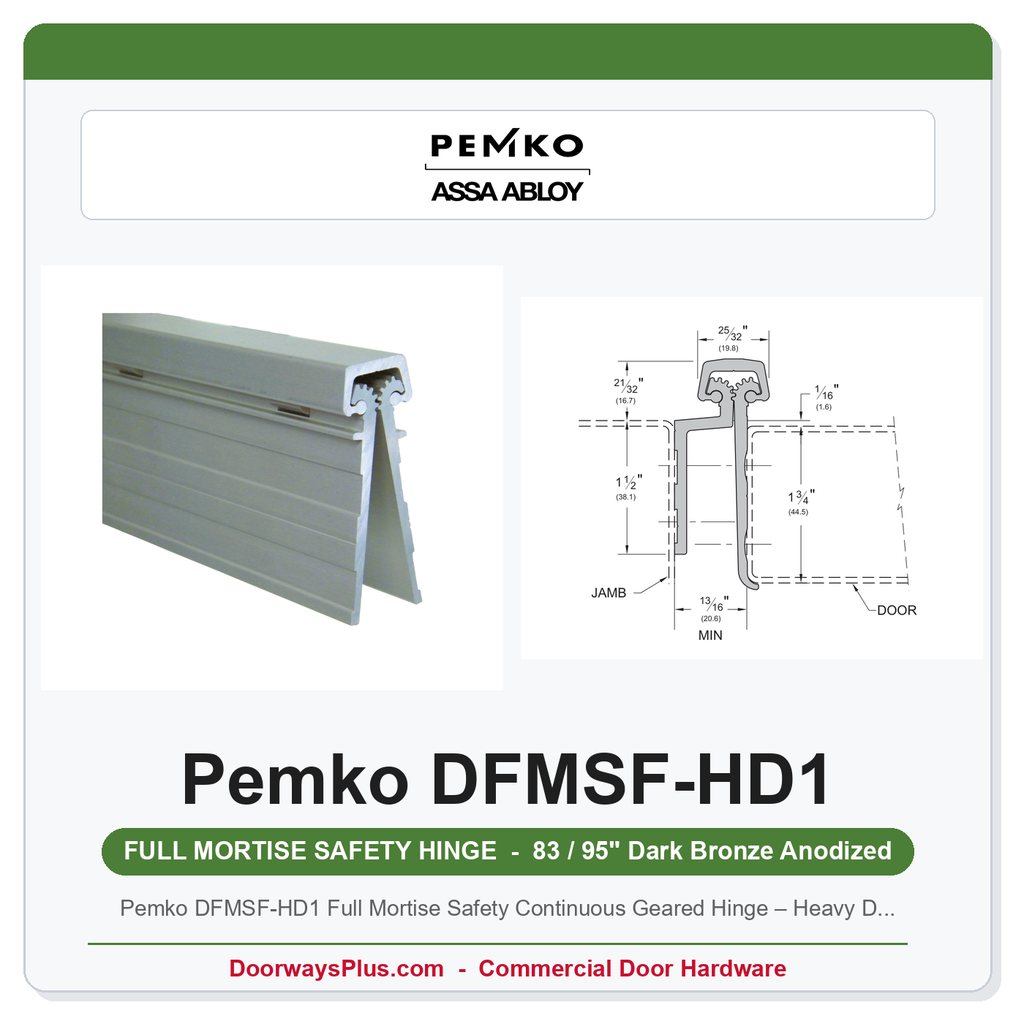 Pemko DFMSF-HD1 Full Mortise Safety Continuous Geared Hinge – Heavy Duty Dark Bronze Anodized 83/95"