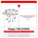 Hager 780-210HD Roton Continuous Geared Hinge | Full Surface Heavy Duty Clear Anodized Aluminum 83"/95"